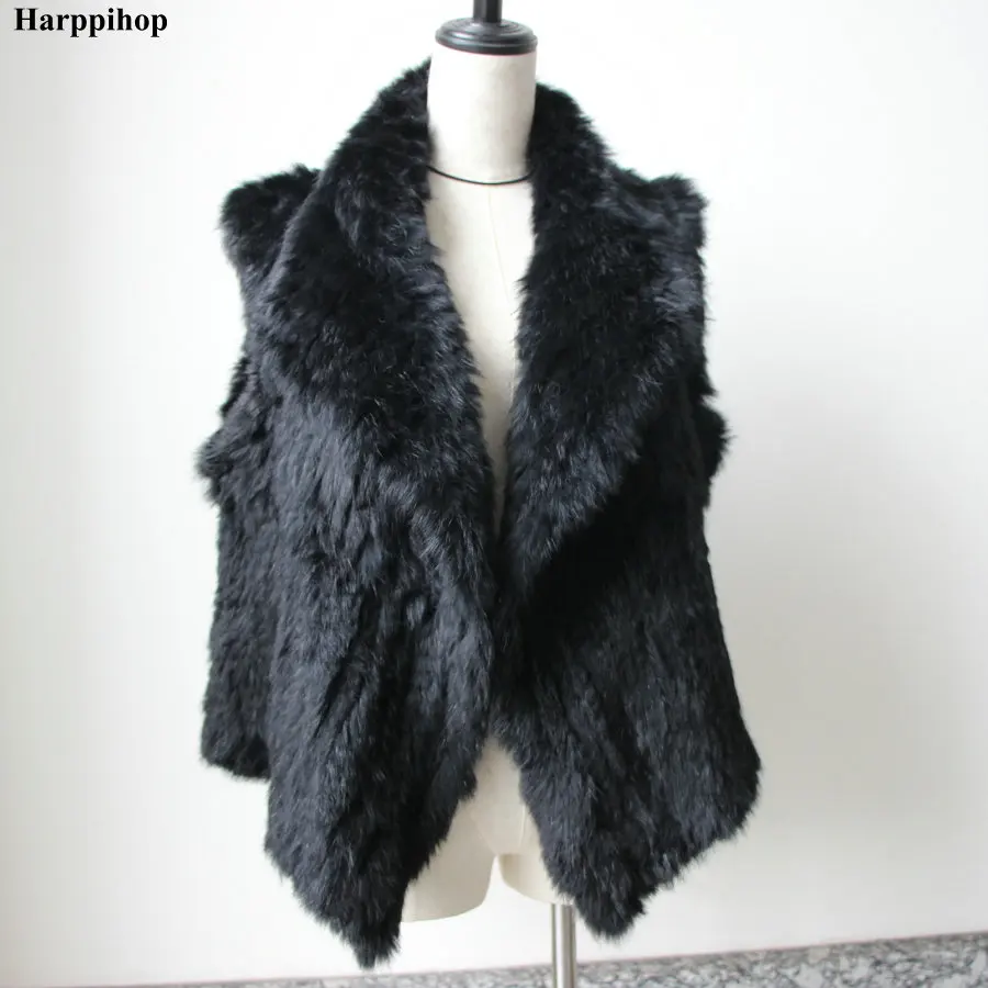 2021 Women Genuine Natural Real rabbit fur Knitted Vests Hand made Real Fur Gilets