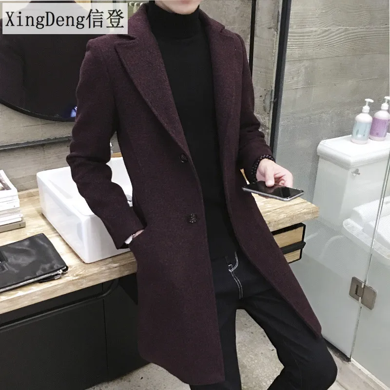 XingDeng мужские Длинные повседневные хлопковые пальто теплое пальто с воротником с лацканами весна осень мужской толстый шерстяной Тренч модное пальто плюс 5XL - Цвет: Бургундия