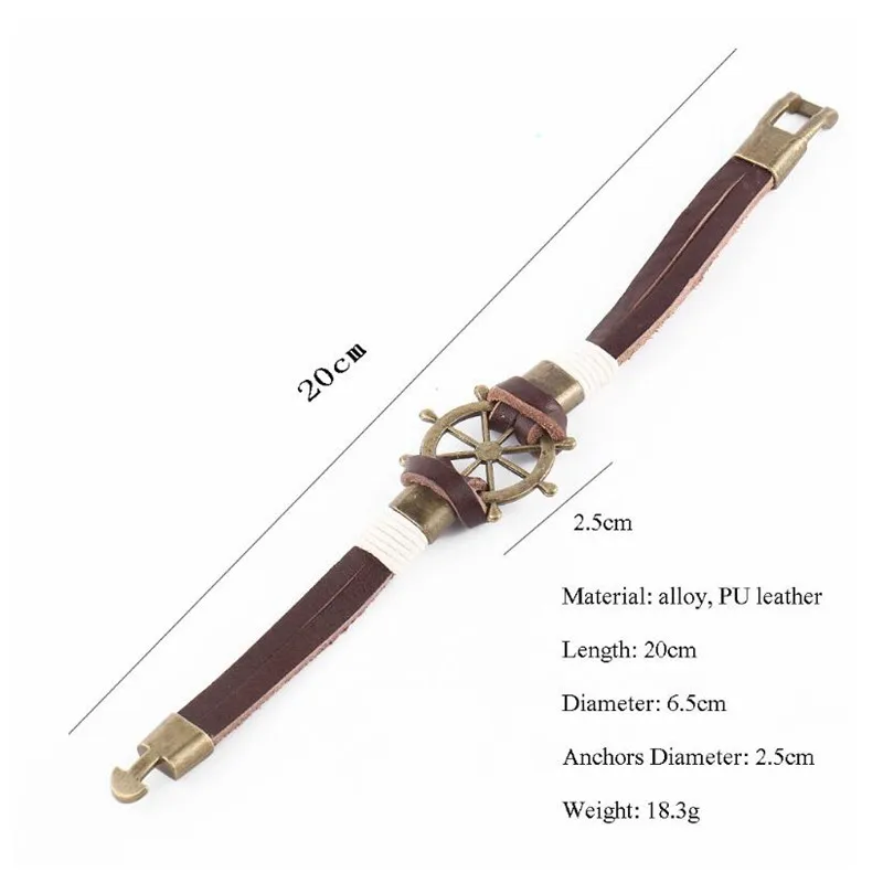 Винтаж ручной работы коричневого Кожаные браслеты модные панк Браслеты на