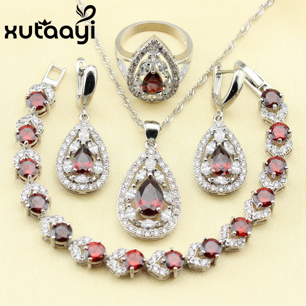 4 шт. набор ювелирных украшений из серебра с красным гранатом|jewelry set 925|jewelry setsset 925 |