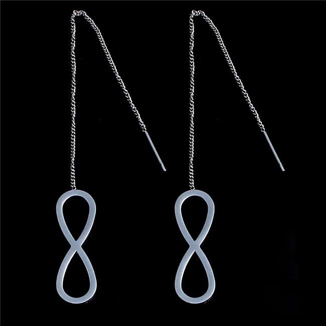 Она WEIER нержавеющая сталь jewelry корейский мотаться Висячие длинные сережки-крестики висит Женский brincos серьги Модные талисманы серебро - Окраска металла: infinity-S