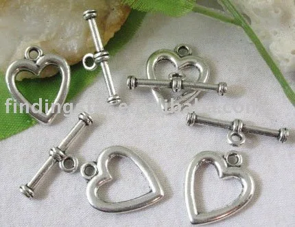 

50sets Tibetan silver metal open heart Toggle Clasps A8240