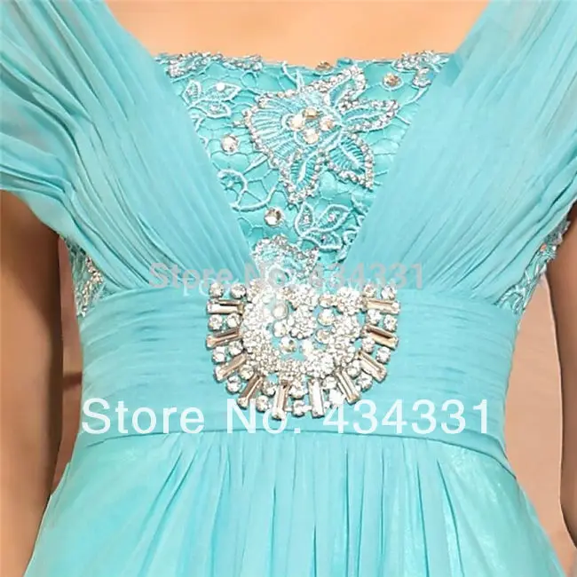 vestidos de fiesta 2015 Modest Empire Light Green Floor Length Cap-sleeve Lace Beaded Pleated Chiffon Prom Dress | Свадьбы и