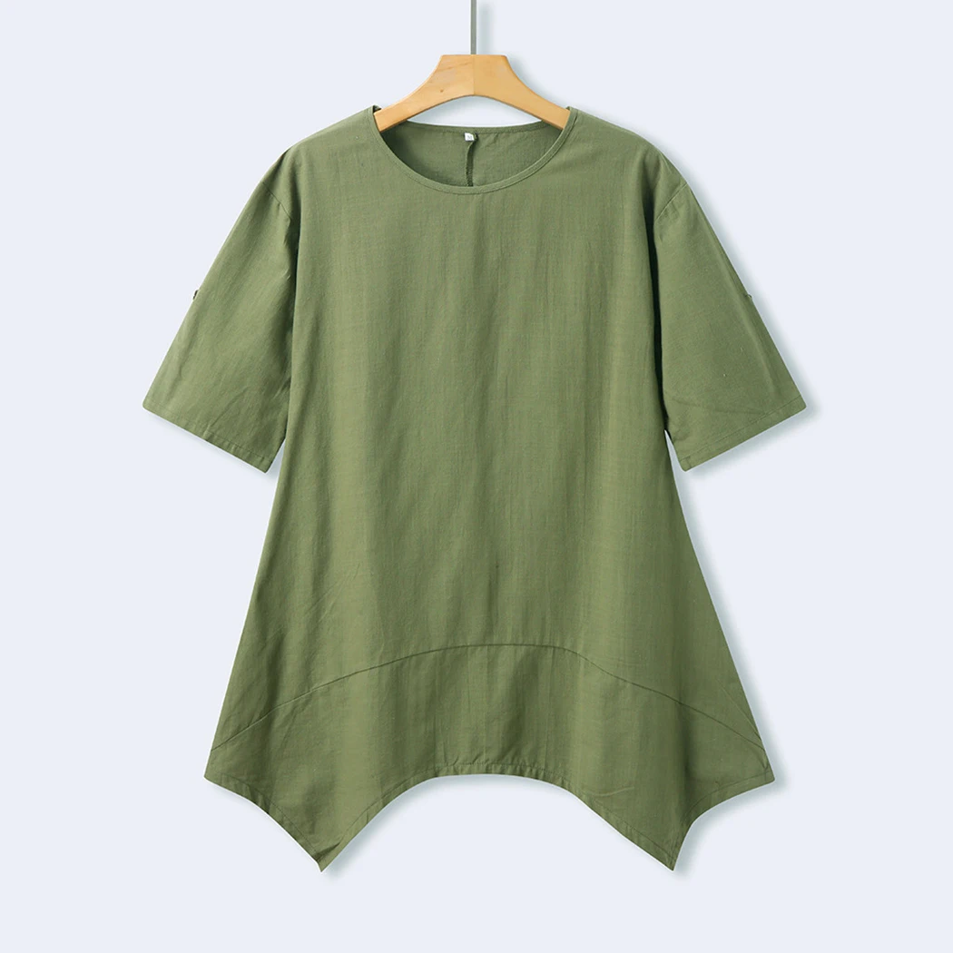Plus Size S-5XL Women Dress 2019 Summer Cotton Linen Baggy Loose Casual Short Sleeve Irregular Boho Beach Dresses Vestidos | Женская