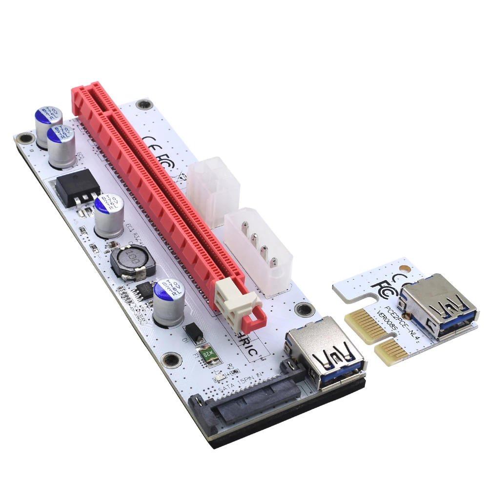 TISHRIC 100 шт. 2018 VER008S Molex 4PIN 15PIN SATA 6PIN 3 в 1 PCIE PCI Express Riser Card 1X to 16X E удлинитель Bitcoin Miner|sata