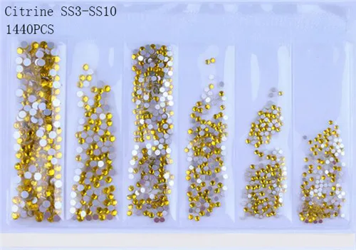 Citrine-1440pcs 31 стиль, плоские круглые стеклянные стразы смешанного размера, набор, Кристальные драгоценные камни из стекла, 1440 шт, Стразы для ногтей, для самостоятельного дизайна ногтей - Цвет: Citrine-1440pcs
