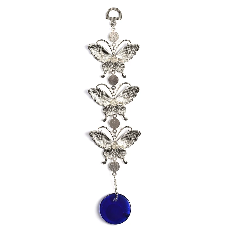 Wish Card Three Blue Butterfly Turkish Lucky Eyes Pandant Long Keychain Couples Valentines Day Gift Jewelry Key Chain EY5045 | Украшения и