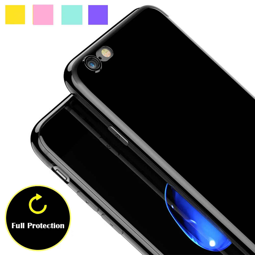 Черный чехол для iPhone 7 мягкий глянцевый силиконовый 6S Plus 5S SE защитный телефона