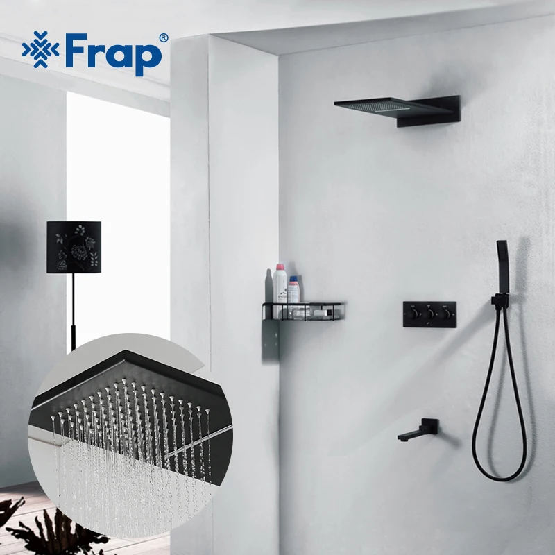 Frap черный хромированный смеситель для душа настенный скрытый латунный массажные