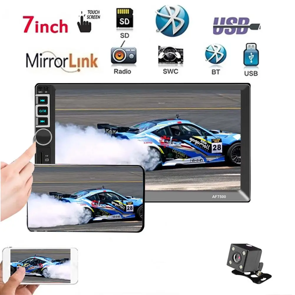 HD 7-дюймовый 2 DIN MP5 Автомобильный плеер Bluetooth Сенсорный экран стерео радио камера