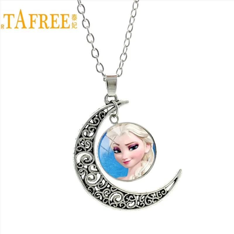 ES134 TAFREE серебро Цвет Moon Европейское ожерелье Стиль Снежная Королева Эльза Анна подвеска принцессы Шарм для Сестра девушки мультфильм подарок ES127 - Окраска металла: ES134