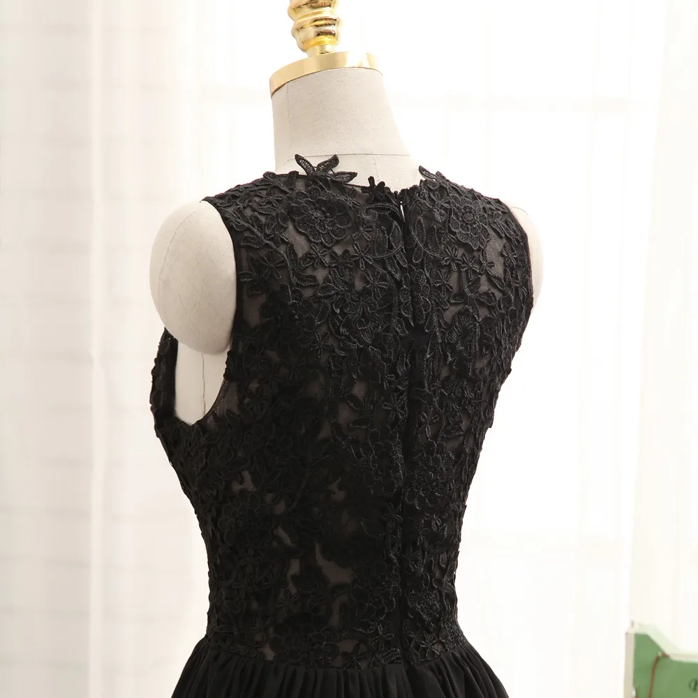 

See Through Prom Dresses A-line Black Chiffon Appliques Lace Sexy Long Prom Gown Evening Dresses Evening Gown