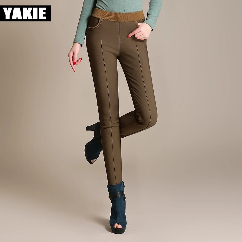 Женские осенне зимние эластичные брюки карандаш с завышенной талией 2018 плотные