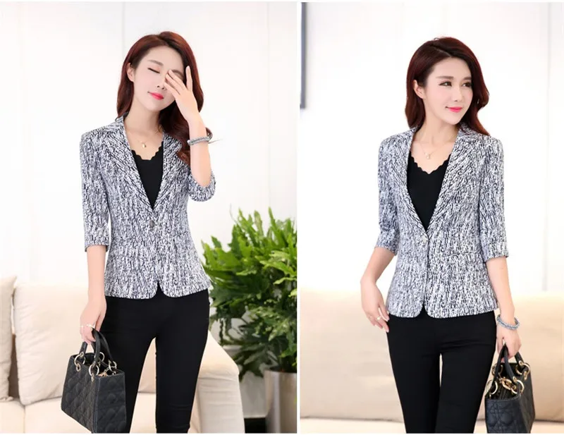 Маленькие блейзеры и короткая куртка Женские весна лето принт костюм Топ плюс размер тонкие женские короткие блейзеры офисные жакеты A1829