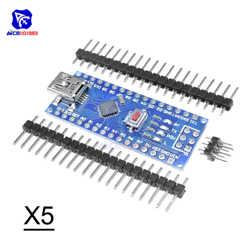 Плата микроконтроллера Mini USB CH340 Nano v3.0 Atmega328P ATmega328 5 шт./лот модуль для Arduino CH340G MEGA328