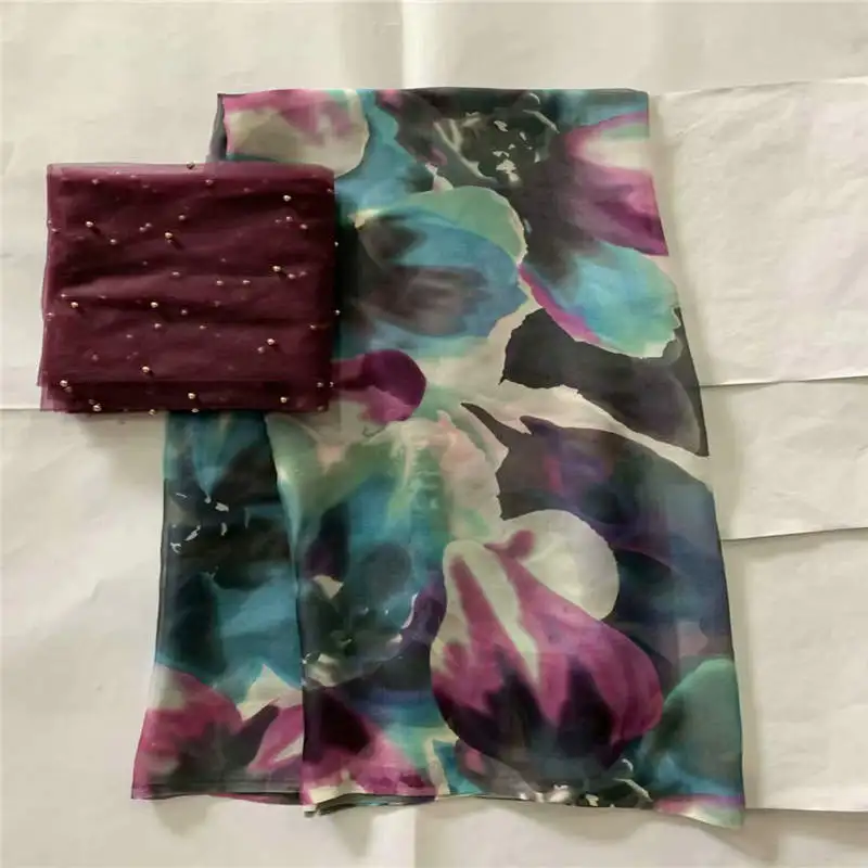 

New arrival african soft silk fabric for garment neat embroidery on the material with swiss voile lace tissu! LXF6713