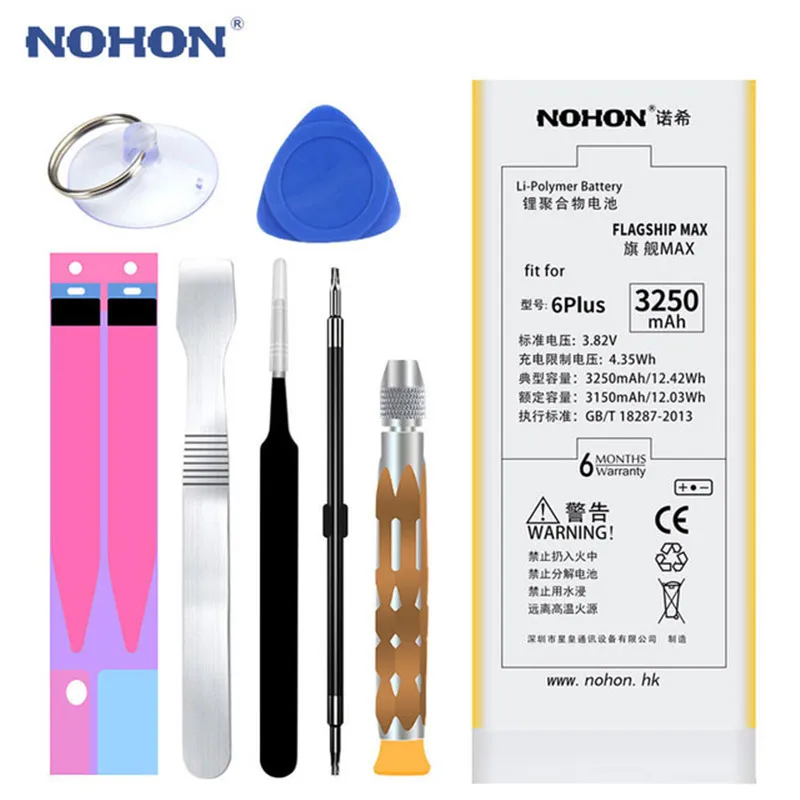 Nohon Литий-ионная батарея для iPhone 6 Plus 6Plus 3250mAh Максимальная емкость батарей Мобильная замена телефона Batteria Бесплатные инструменты.
