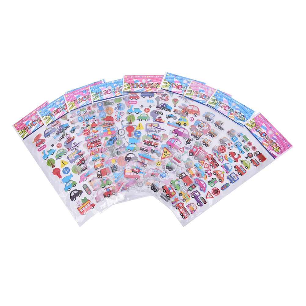 

6PCS / lot Mixed Cartoon Stickers Decoration Christmas Gift Cartoon Bubble Stickers Transport Cars Children Kids Girls&Boys