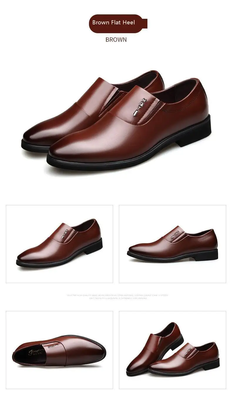 QZHSMY Increase Men Dress Italian Shoes Black Slip-on Man Shoes Leather Genuine Spring Autumn
