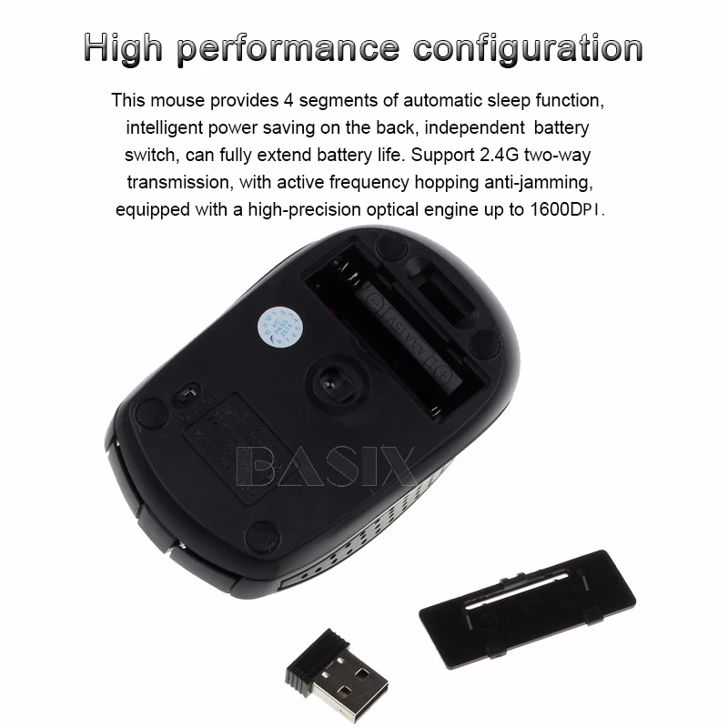 Беспроводная мышь Basix 2 4 Ghz Usb оптическая игровая 1600 точек/дюйм Регулируемая