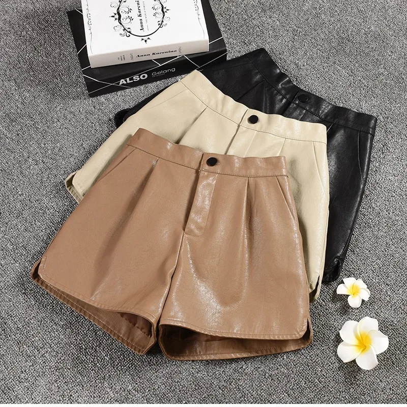 Кожаные шорты женские зимние 2019 новые свободные повседневные большого размера