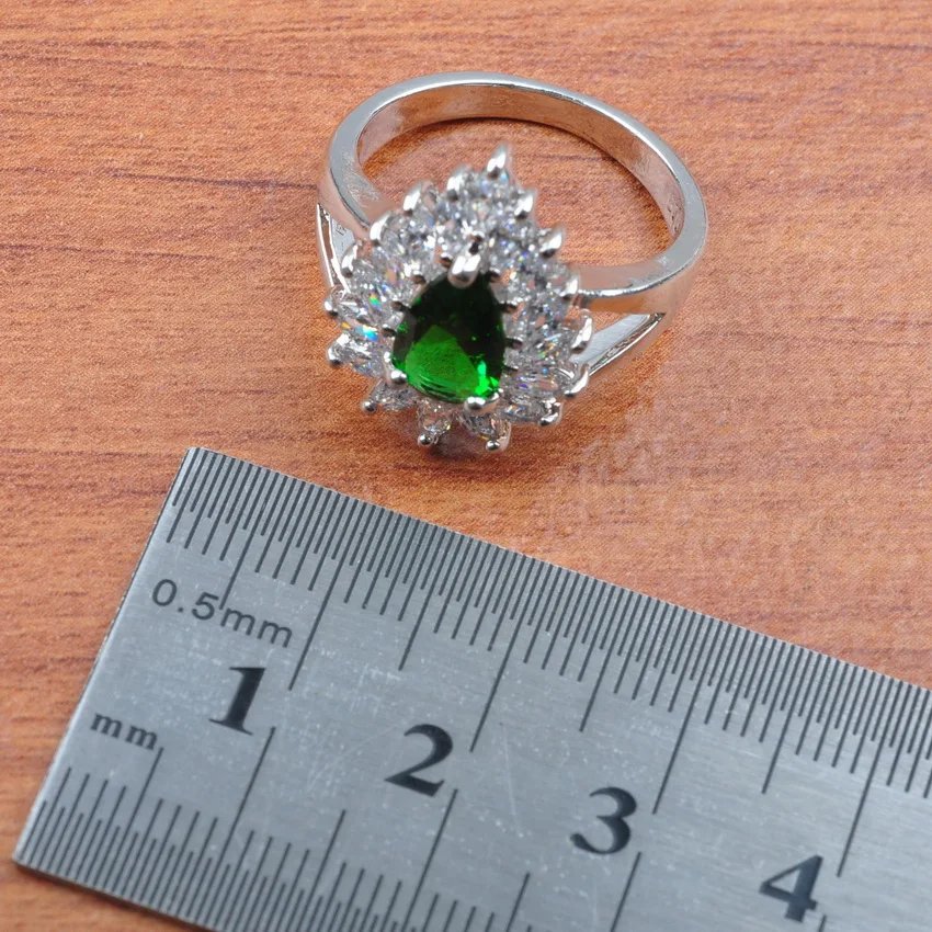 Серебряный Цвет капли воды Ювелирные наборы зеленый фианит женский модный