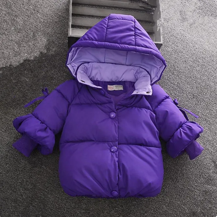 Purple Зимнее пальто для новорожденных; детская куртка с капюшоном; хлопковое зимнее пальто для новорожденных девочек; Верхняя одежда для детей 9-24 месяцев - Цвет: Purple