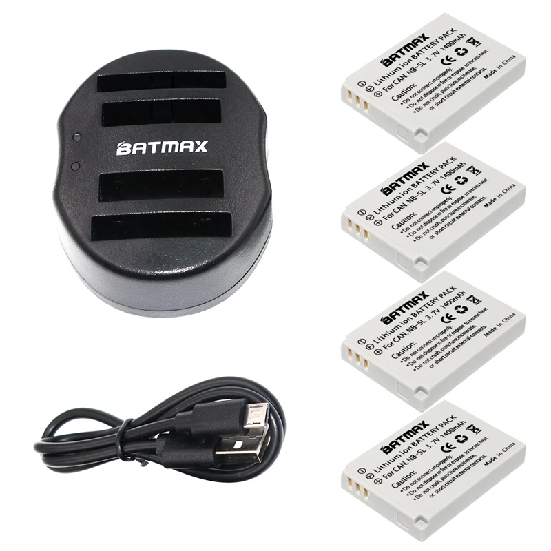 Batmax 4 шт. NB-5L NB 5L NB5L аккумуляторная батарея + USB двойное зарядное устройство для