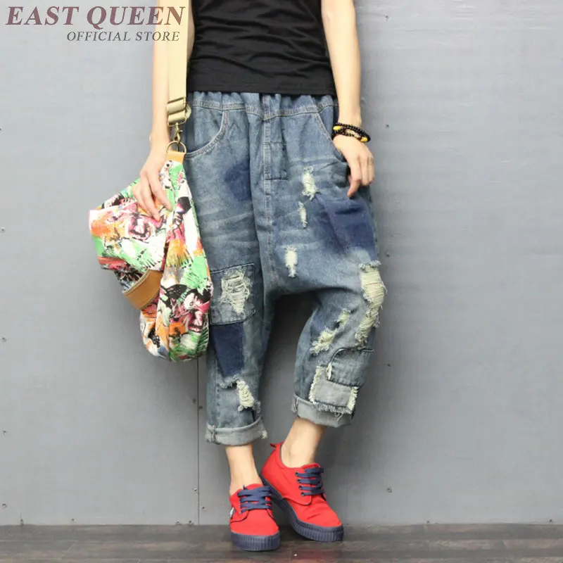 

Boyfriend jeans for women loose ripped jeans for women elastic waist trousers femme chic destroyed denim jeans AA3667 Y