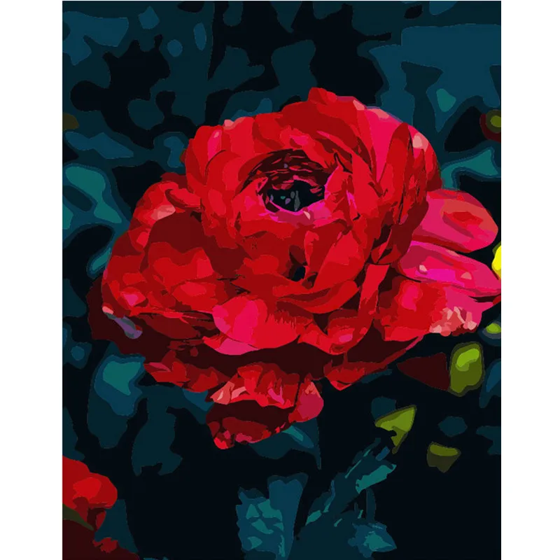 

Big Red Blooming 40x50CM DIY Painting By Numbers Acrylic Colorful Flower Hand Painted Oil Paint By Numbers For Home Decor Art