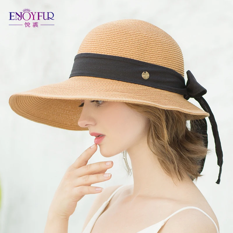 ENJOYFUR бумажные солнцезащитные шляпы для лета Packable пляжные кепки с бантом узел