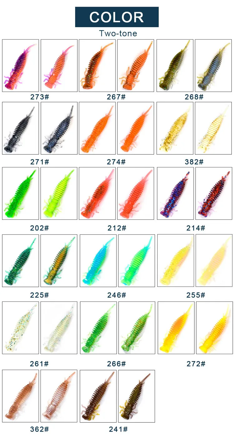 FISH KING 55mm 76mm 89mm Larva Fishing Lures 25colors Soft Plastic Lures Larva Freshwater Swimbait Silicone Soft Bait Worm