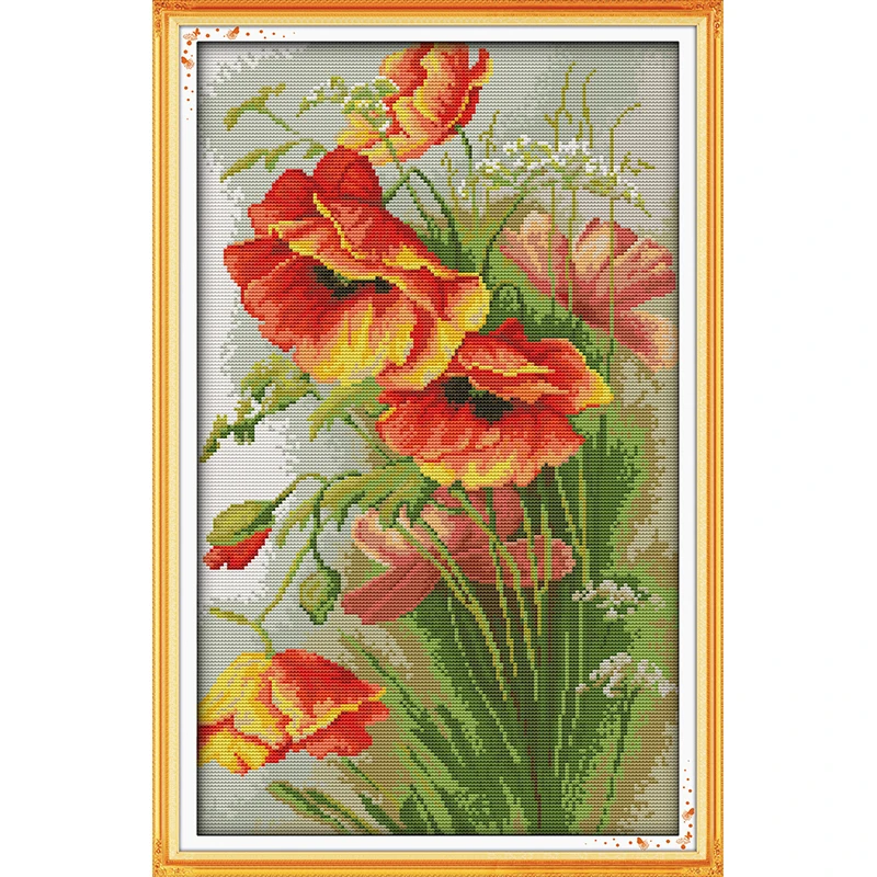 Everlasting Love Poppy (4) Ecological Cotton Cross Stitch 11 14CT Stamped Printed Product DIY Gift Christmas Wedding Decoration | Дом и сад