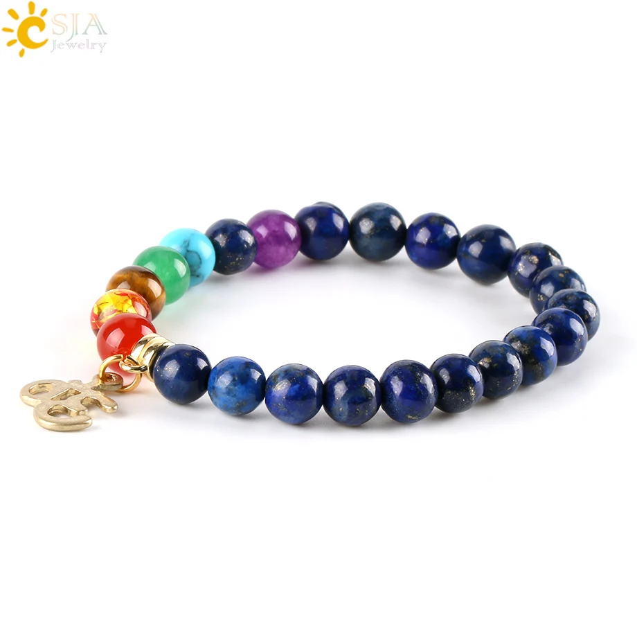 CSJA 8 мм Φ браслеты Будда OM 7 мала для медитации каменные бусины лазурит Снежинка