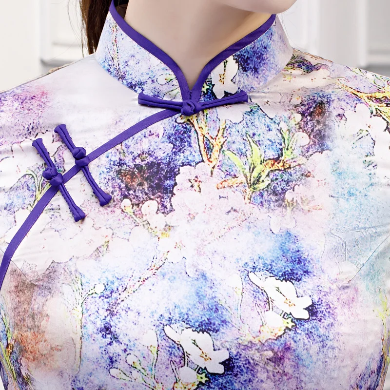 

2019 Summer Short Cheongsam Novelty Chinese style Dress Womens Rayon Mini Qipao Slim Party Dresses Lady Button Vestido S-4XL