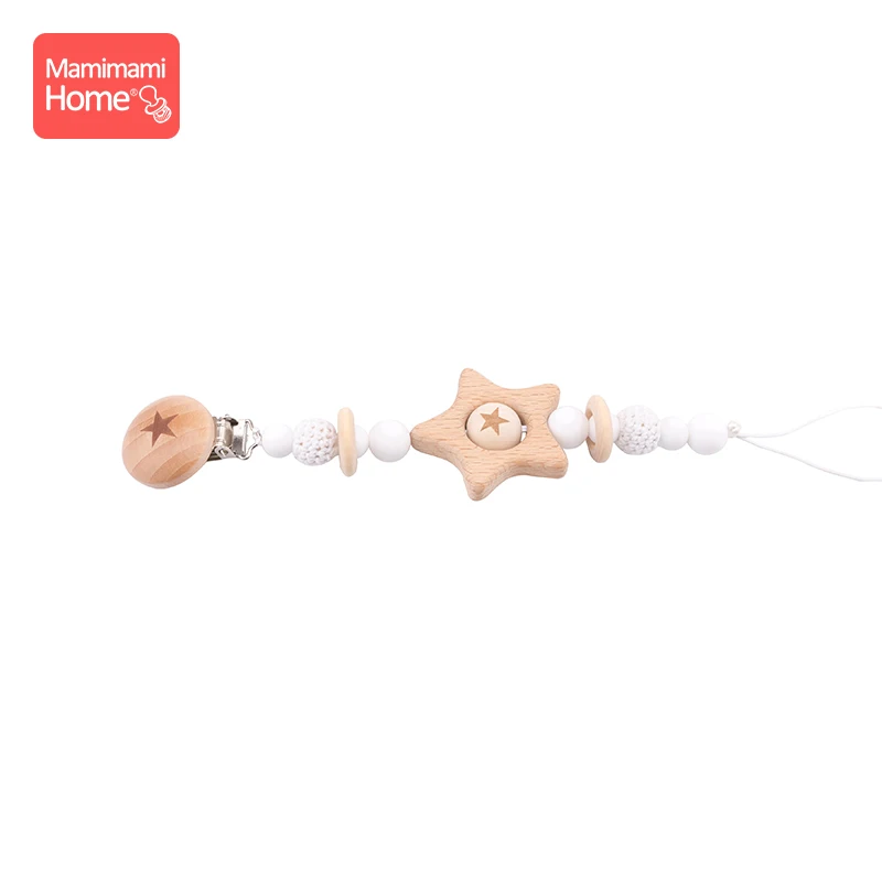 Mamihome/1 шт.; Детская Соска с цепочкой; силиконовые бусины; Пищевой Деревянный зубопрорезыватель; Соска-пустышка со звездами; клипсы; вязаные крючком бусины; детские товары; игрушка - Цвет: white