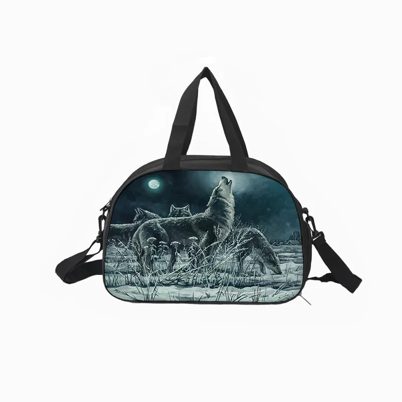 

Customized canvas travel multi-function fitness bag printing wolf pattern waterproof large capacity luggage bag 43*30*23cm