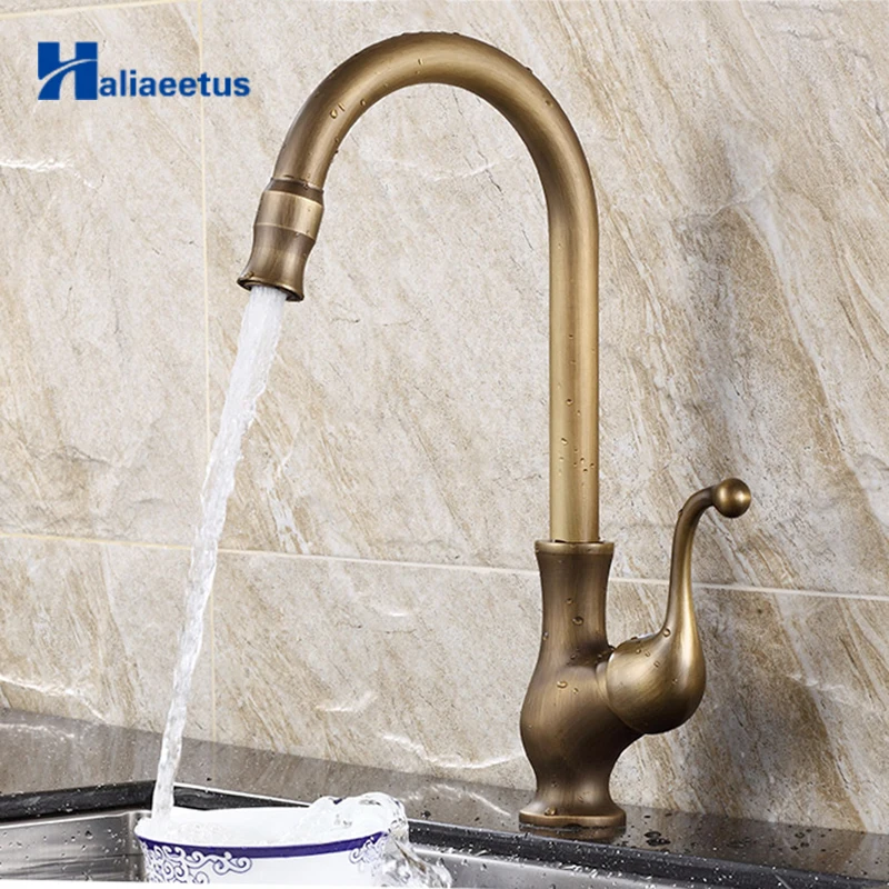 

New Arrival Antique Brass Kitchen Faucet 360 Degree Rotating Kitchen Faucet Single Handle Hot and Cold Water tap AB-006