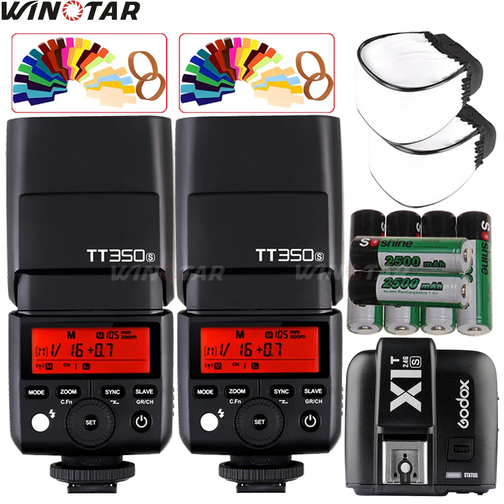 2X Godox TT350S Mini Speedlite Flash TTL HSS + стандартный триггер 6x2500 мАч аккумулятор для Sony A77II A7RII A7R