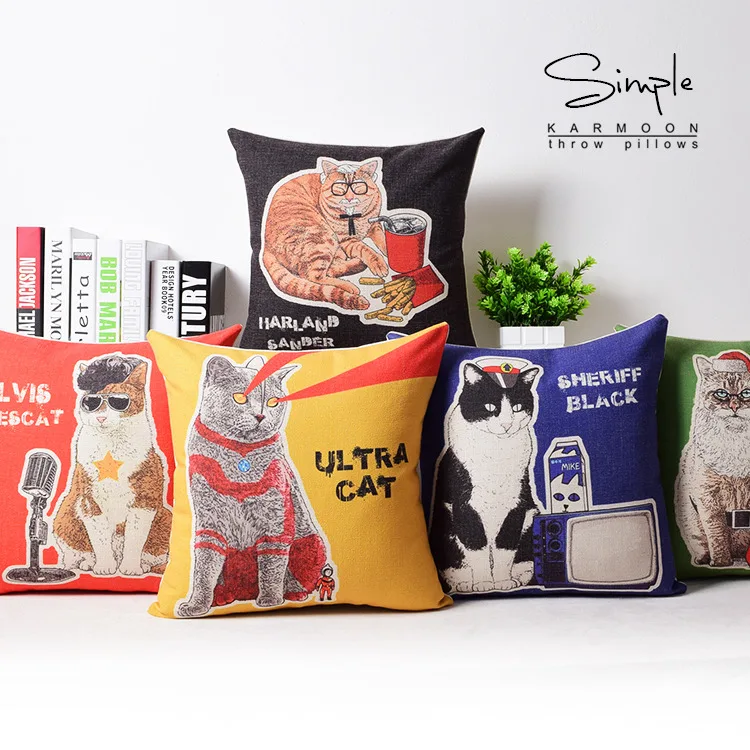 

Hot Pop Art Cat Cushion Cover Decorative Throw Pillow Cases Pop Cats Linen Pillows Covers Sham Couch Car Seat Sofa Decor 18"