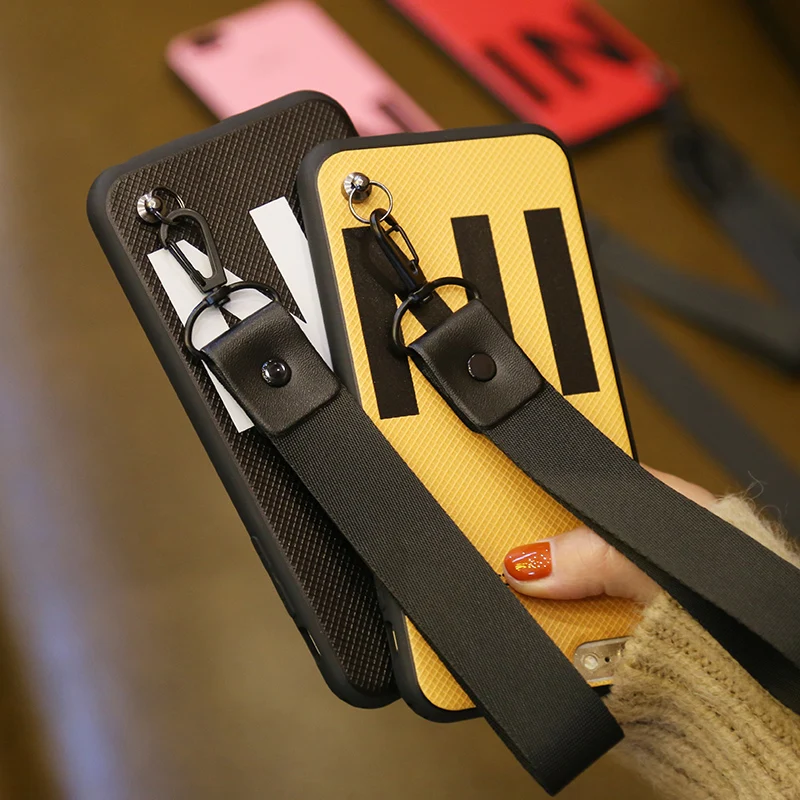OUJINUO Fashion Letters Phone Case For iPhone 7 8 Plus 6 6s Hang Strap Lanyard TPU Silicone Cover X XS Capa |