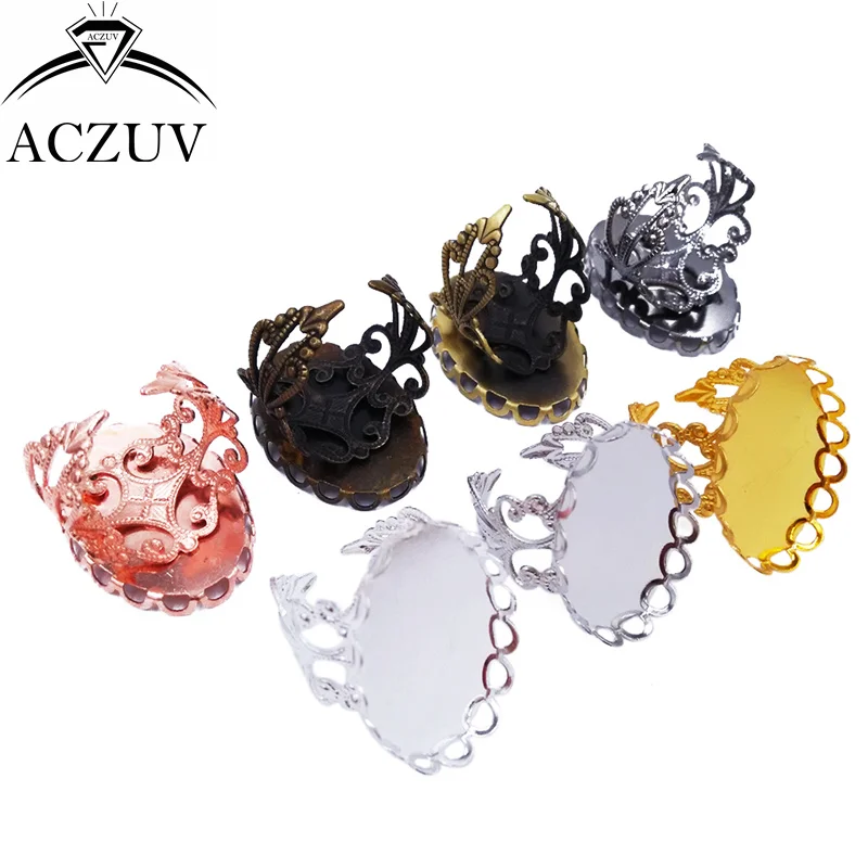 100Pcs 8 Colors 13x18mm 18x25mm Oval Cabochon Setting Lace Edge Bezel Ring Base Adjustable Ring Blanks Findings JZT007