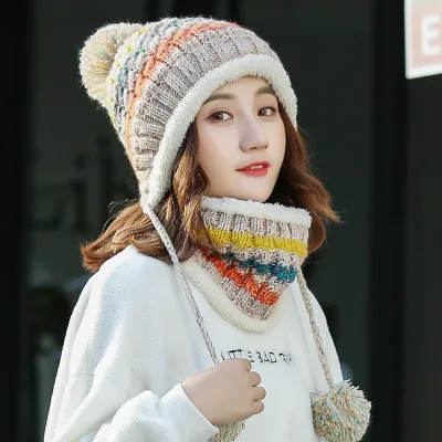 Шапка женская зимняя вязаная шапка осень зима утолщение с флисом для сохранения