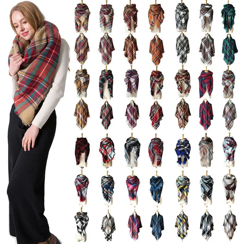 

2018 Winter square Scarf For Women Brand Designer Shawl Cashmere Plaid Scarves Blanket Wholesale Dropshipping