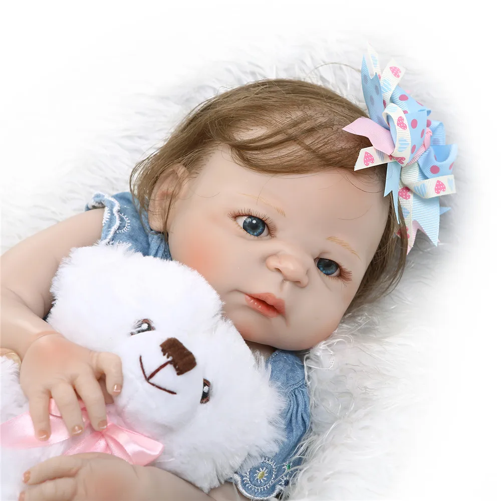 

Кукла Bebes reborn, 23 дюйма, NPK, силиконовая кукла reborn, для девочек, боди с белым медведем, плюшевая кукла, укоренившая волосы, bonecas reborn