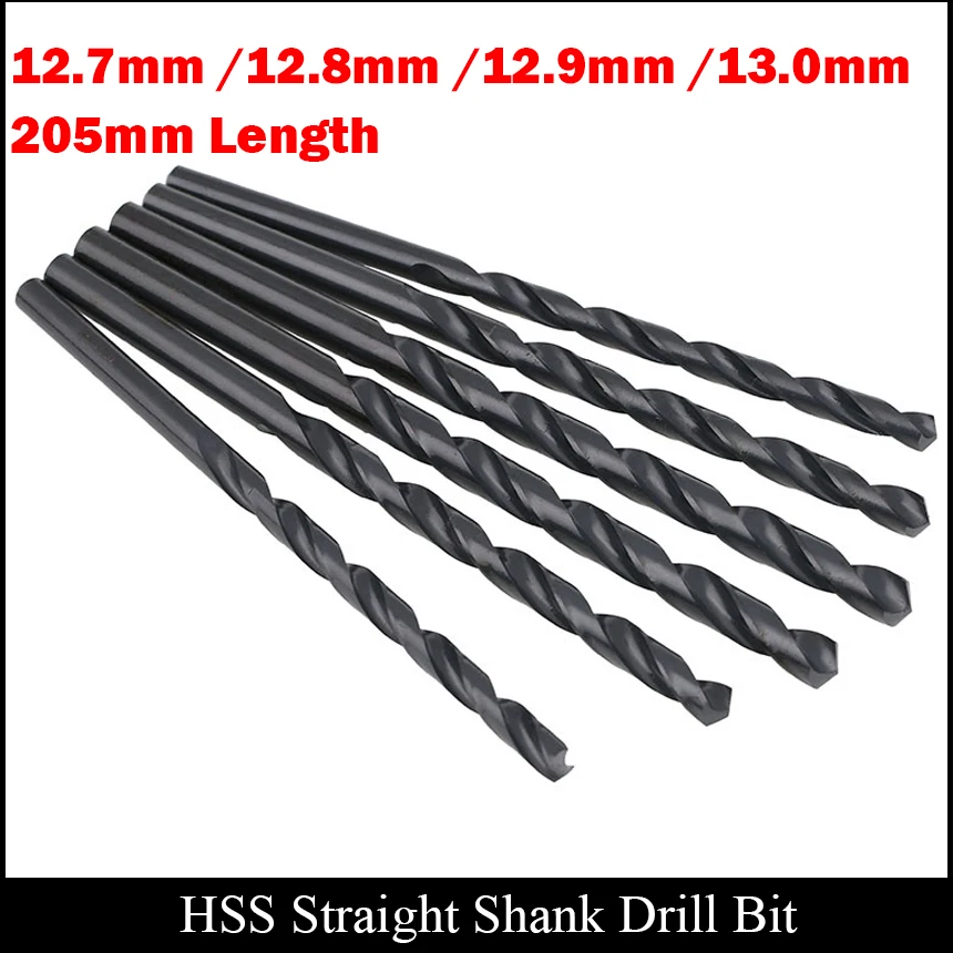 

12.7mm 12.8mm 12.9mm 13mm 205mm Length Metal AL High Speed Steel HSS Fully Ground Black Finished Straight Shank Twist Drill Bit