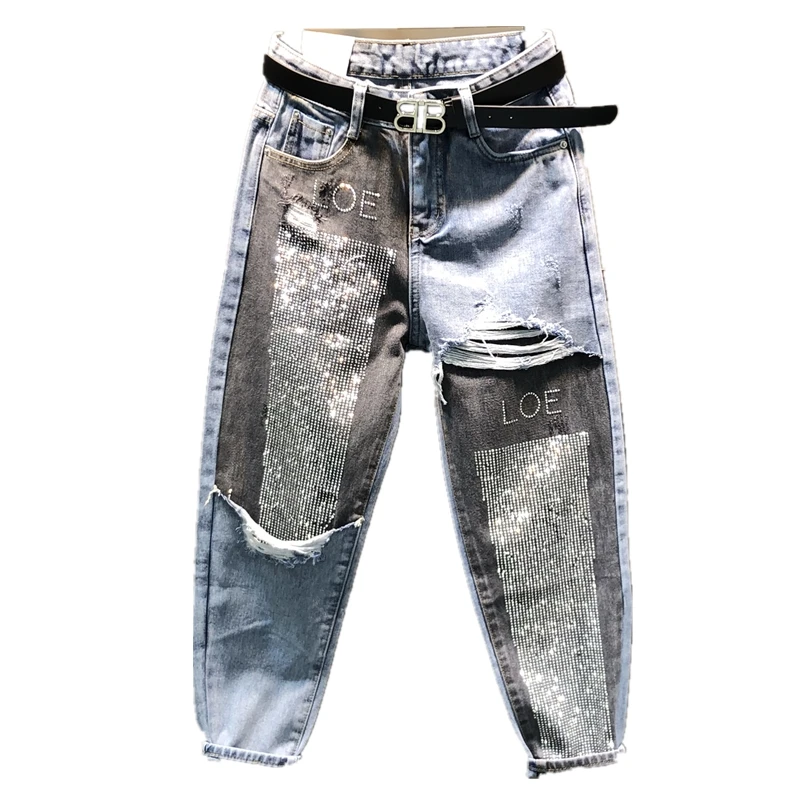 Новинка 2019 весенне осенние женские джинсовые брюки с цветными блоками лидер