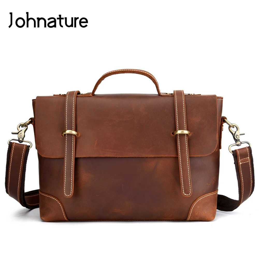 Мужской деловой портфель Johnature из натуральной кожи Крейзи Хорс сумка-мессенджер