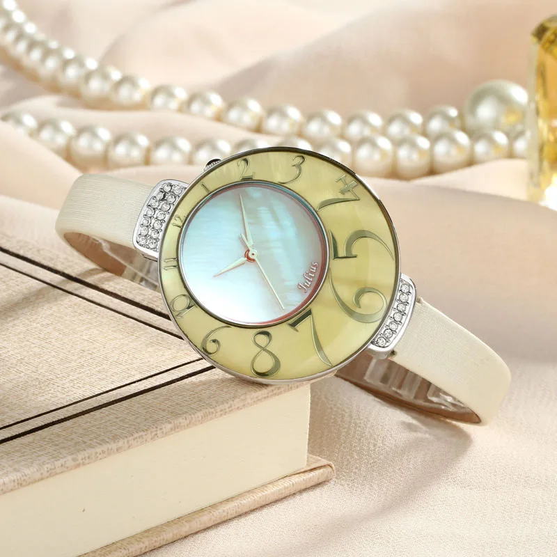 SALE! Discount Julius Old Types Lady Women's Watch Japan Mov't Fashion Hours Bracelet Real Leather Girl's Birthday Gift - Color: 36mm Ivory