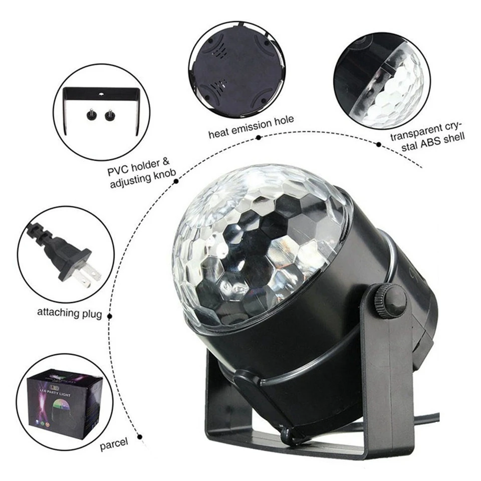 Светодиодный Вечерние огни стробоскоп хрустальный шар 3 Вт RGB звуковая активация